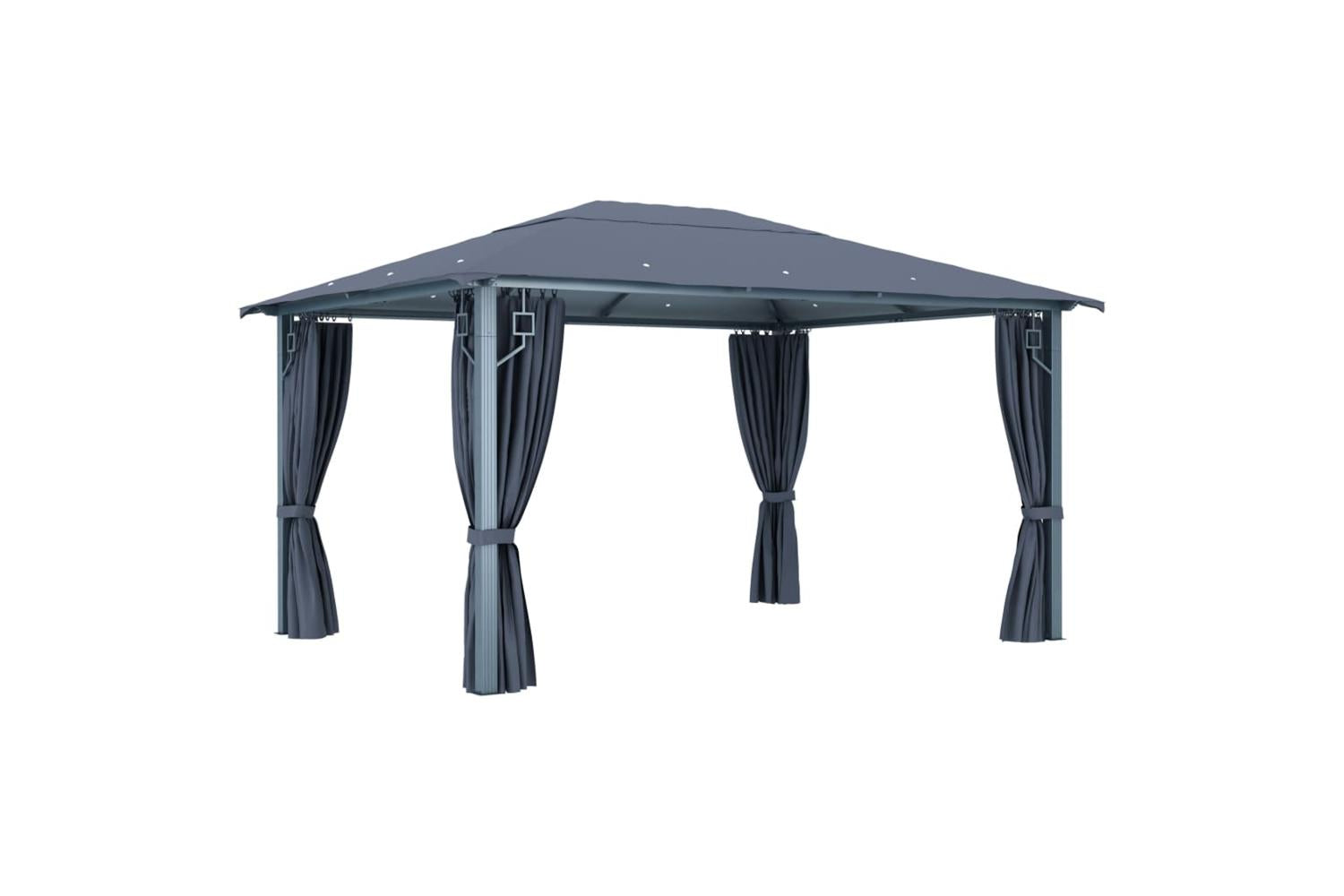 Vidaxl 3070336 Gazebo With Curtain&led String Lights 4x3 M Anthracite Aluminium-4