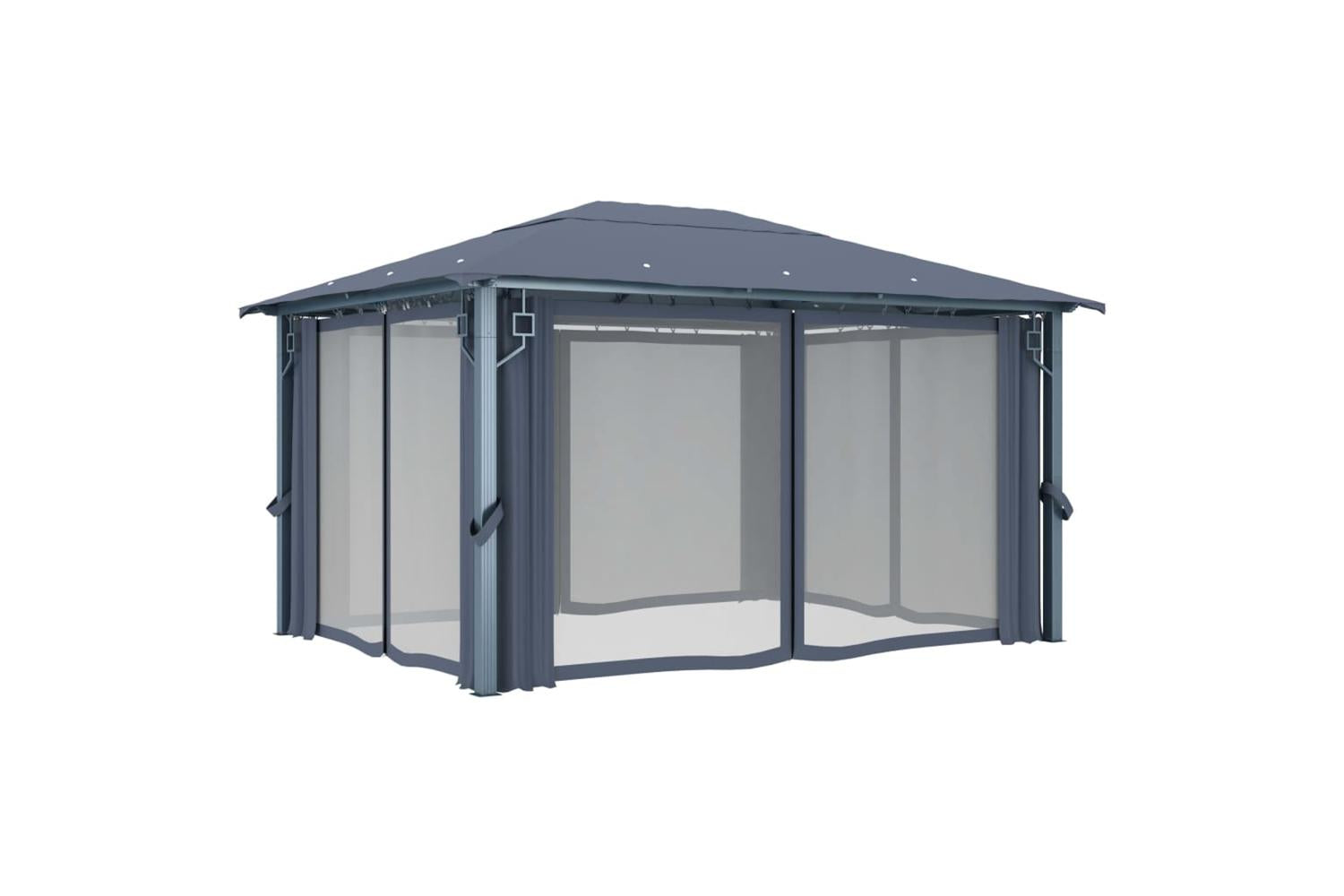 Vidaxl 3070336 Gazebo With Curtain&led String Lights 4x3 M Anthracite Aluminium-5