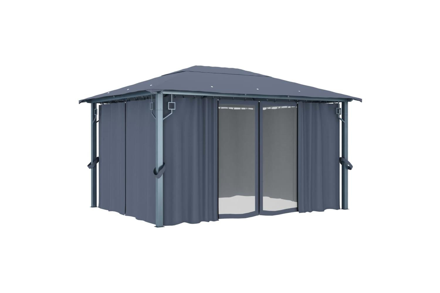 Vidaxl 3070336 Gazebo With Curtain&led String Lights 4x3 M Anthracite Aluminium-7