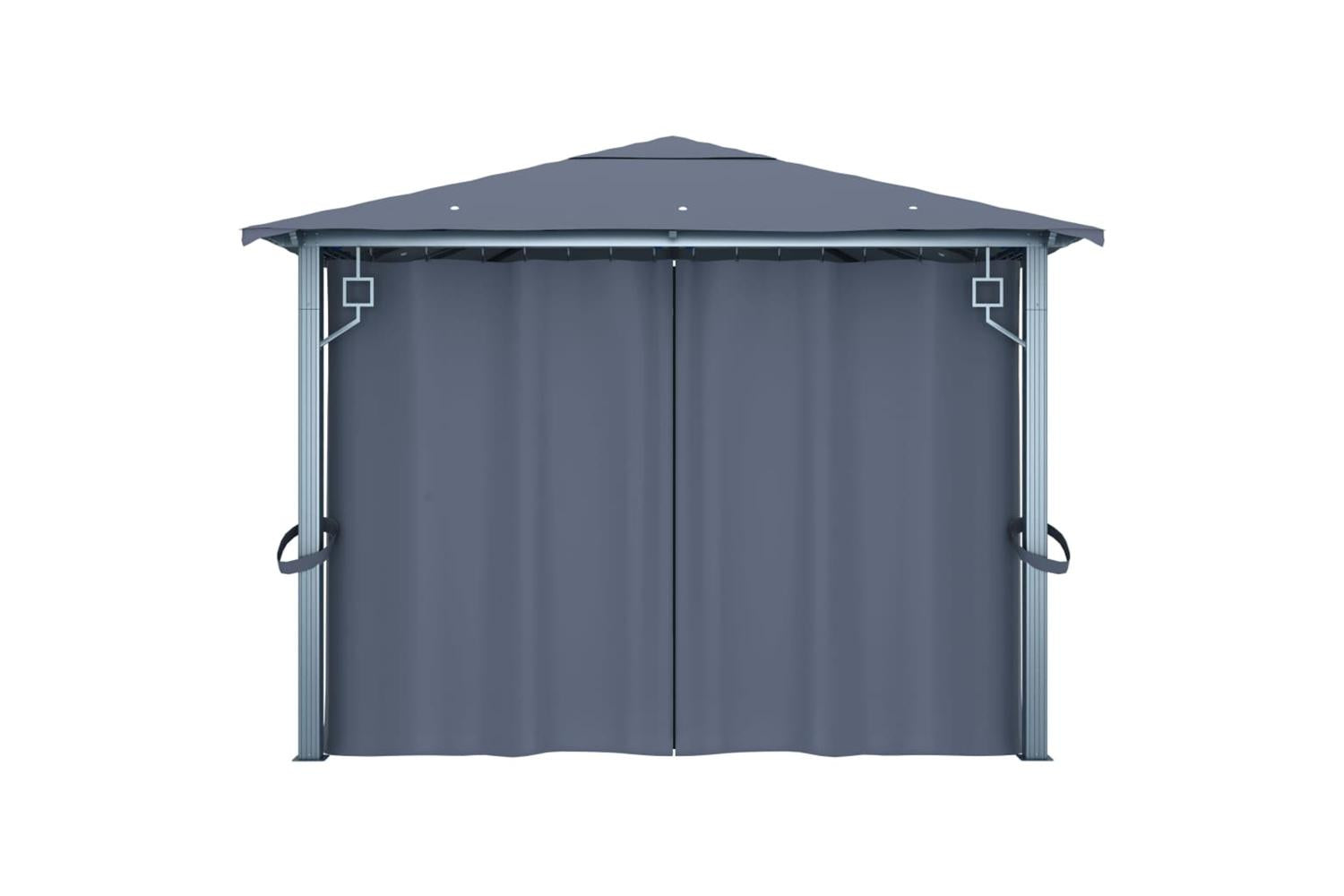 Vidaxl 3070336 Gazebo With Curtain&led String Lights 4x3 M Anthracite Aluminium-9