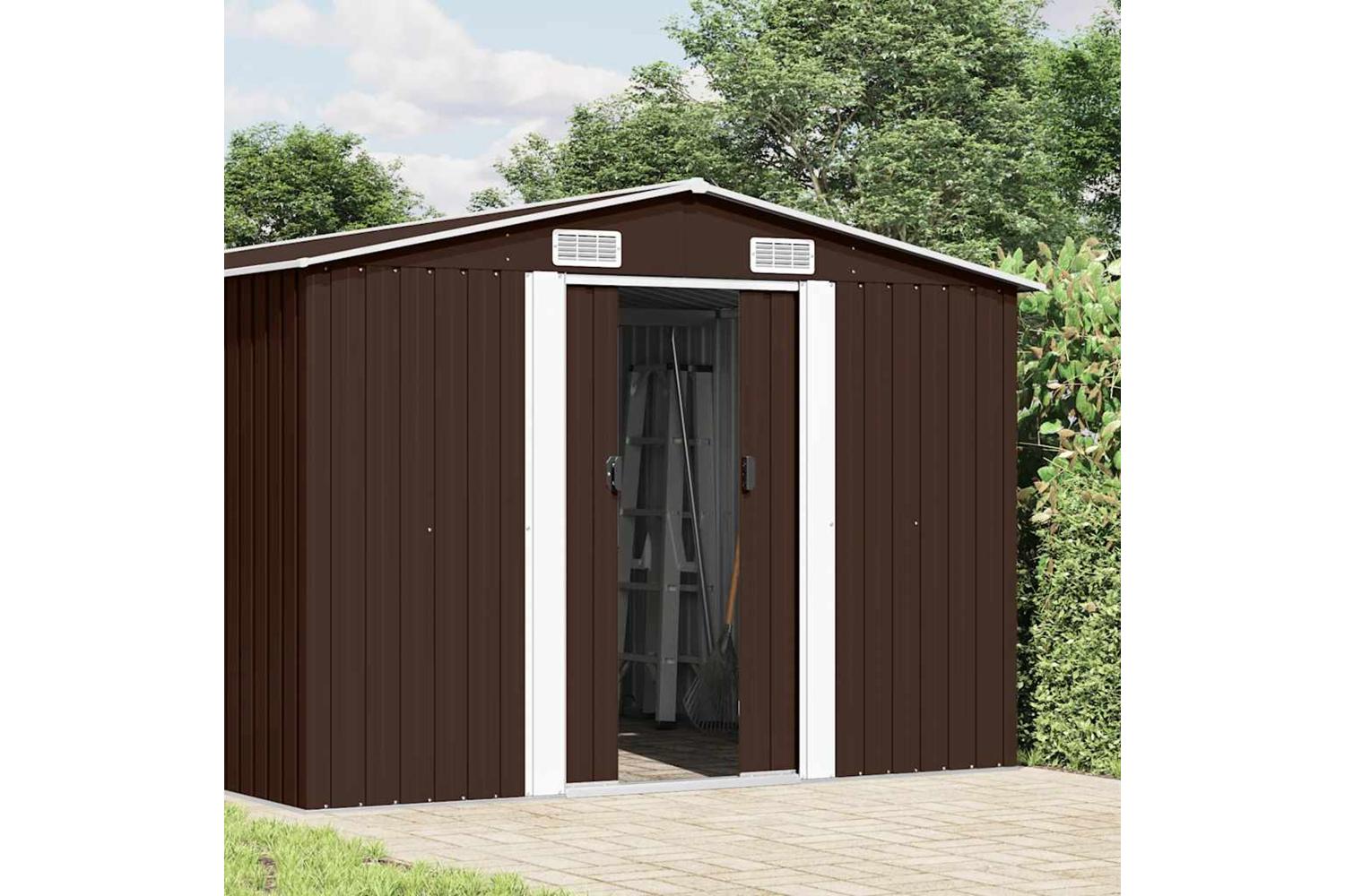 vidaXL 143347 Garden Shed 257x392x181cm Metal Brown-2