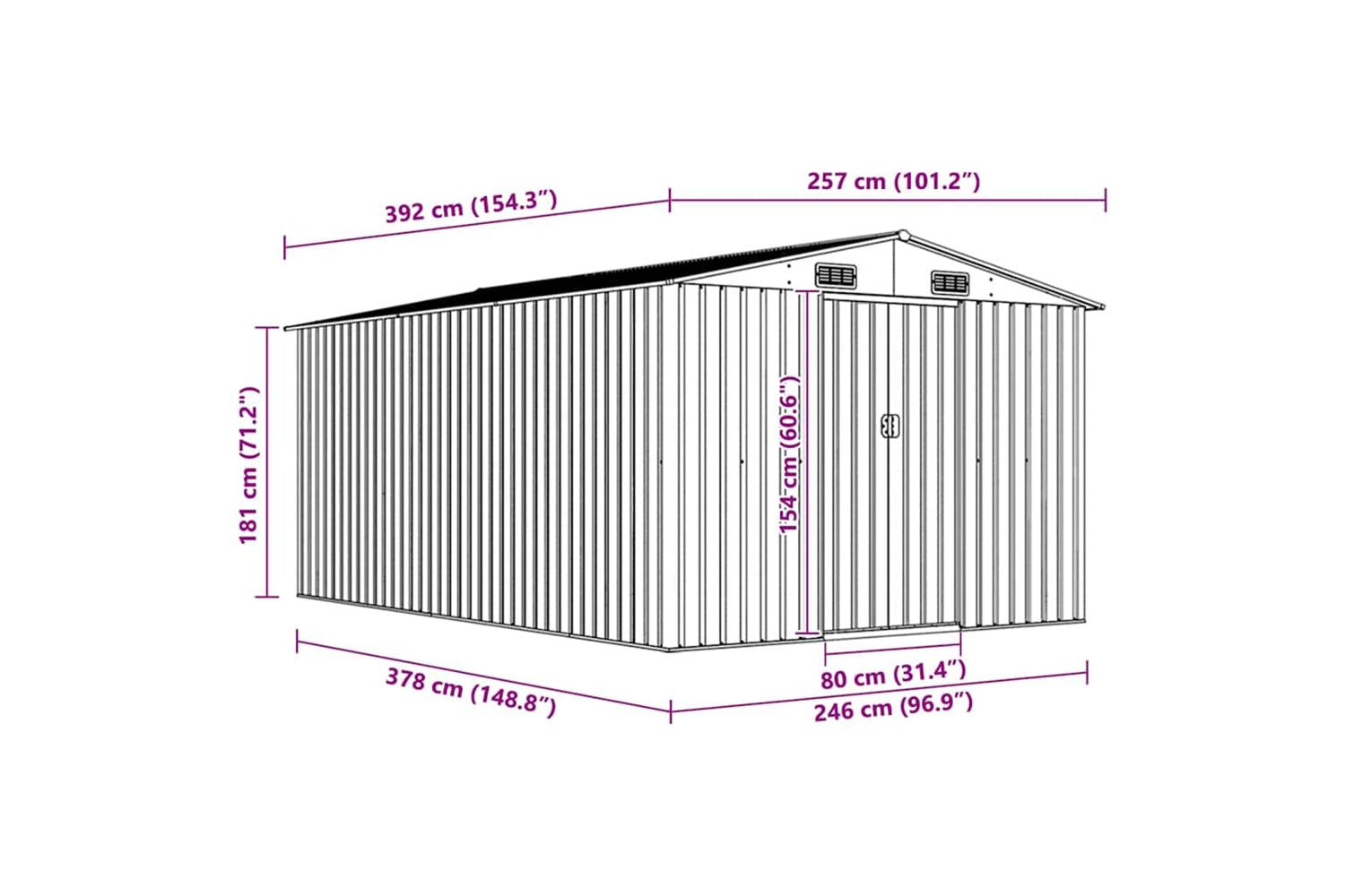 vidaXL 143347 Garden Shed 257x392x181cm Metal Brown-9