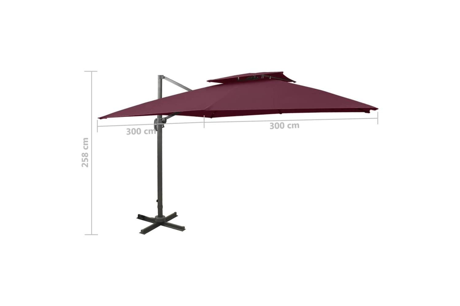 vidaXL 312380 Cantilever Umbrella With Double Top 300x300cm Bordeaux Red-9