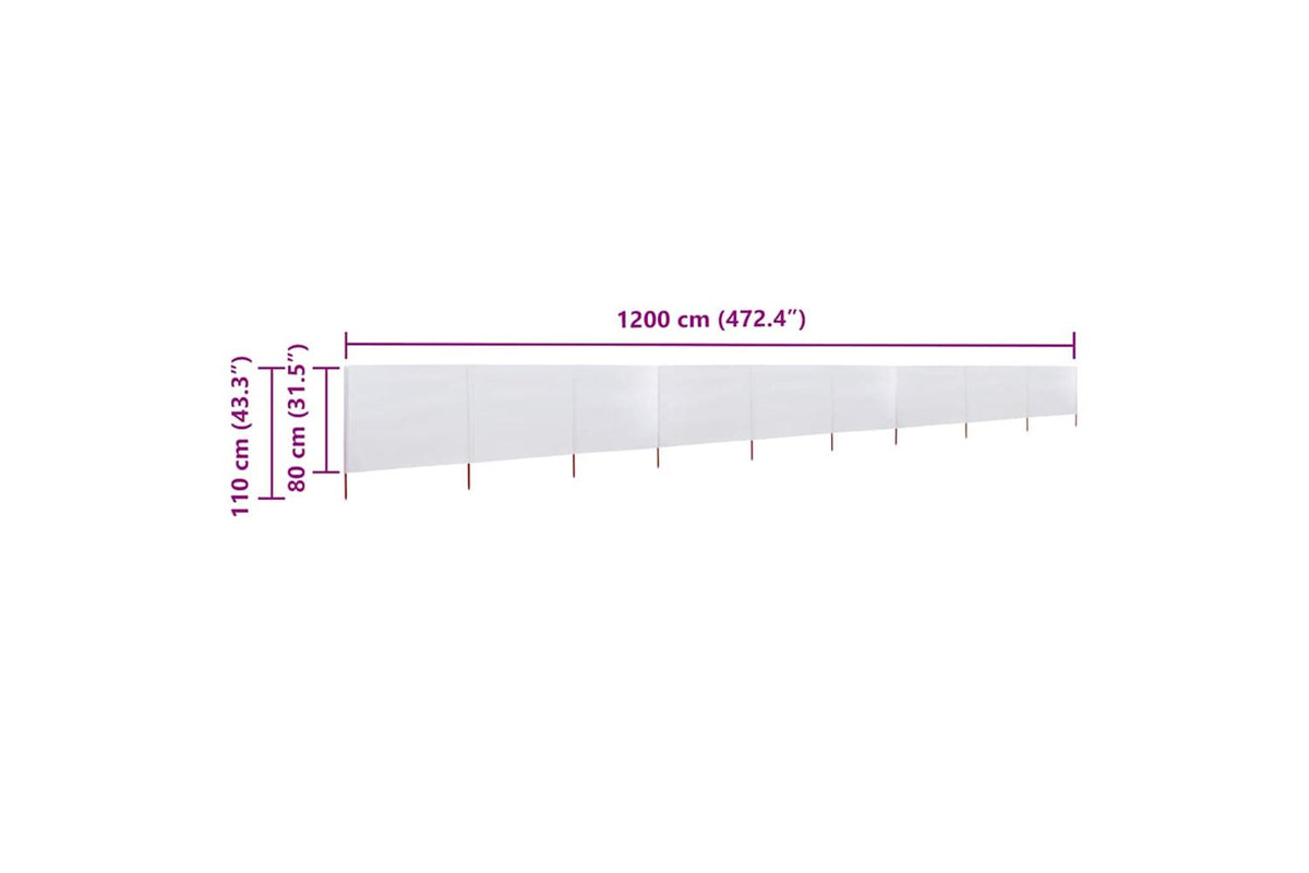 vidaXL 47186 9-panel Wind Screen Fabric 1200x80cm Sand White-6