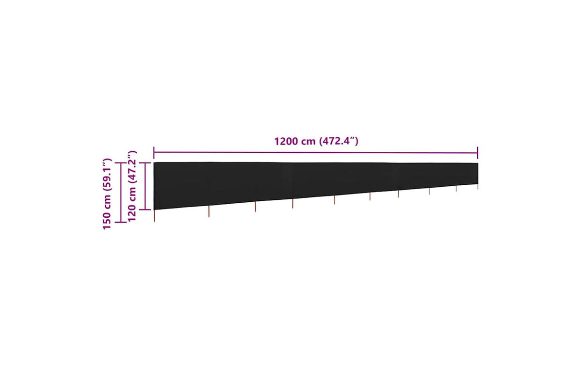 vidaXL 47196 9-panel Wind Screen Fabric 1200x120cm Black-6
