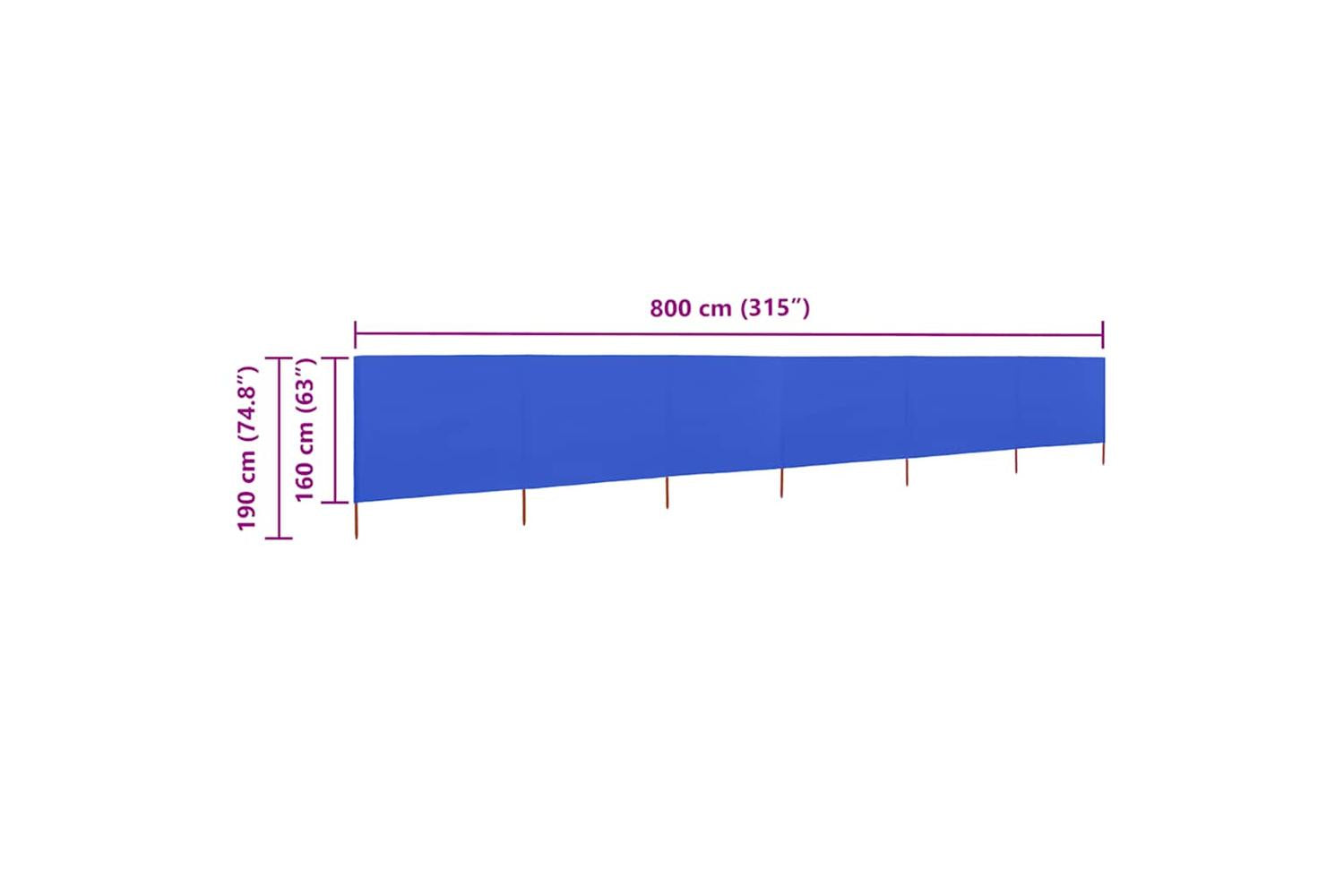 vidaXL 47185 6-panel Wind Screen Fabric 800x160cm Azure Blue-6