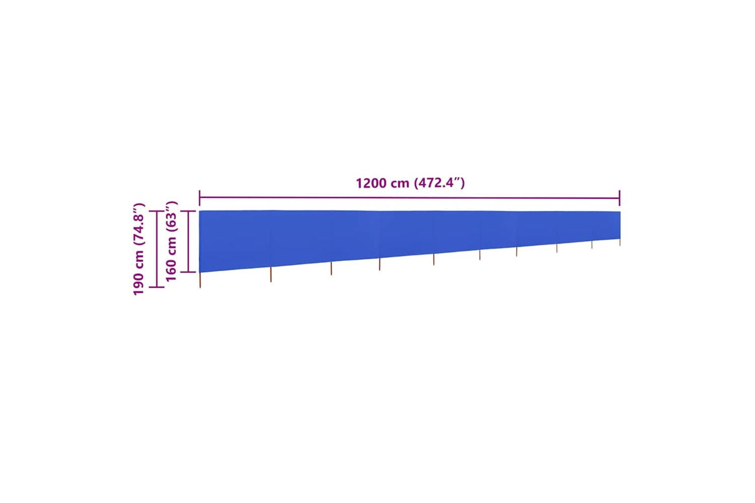 vidaXL 47203 9-panel Wind Screen Fabric 1200x160cm Azure Blue-6