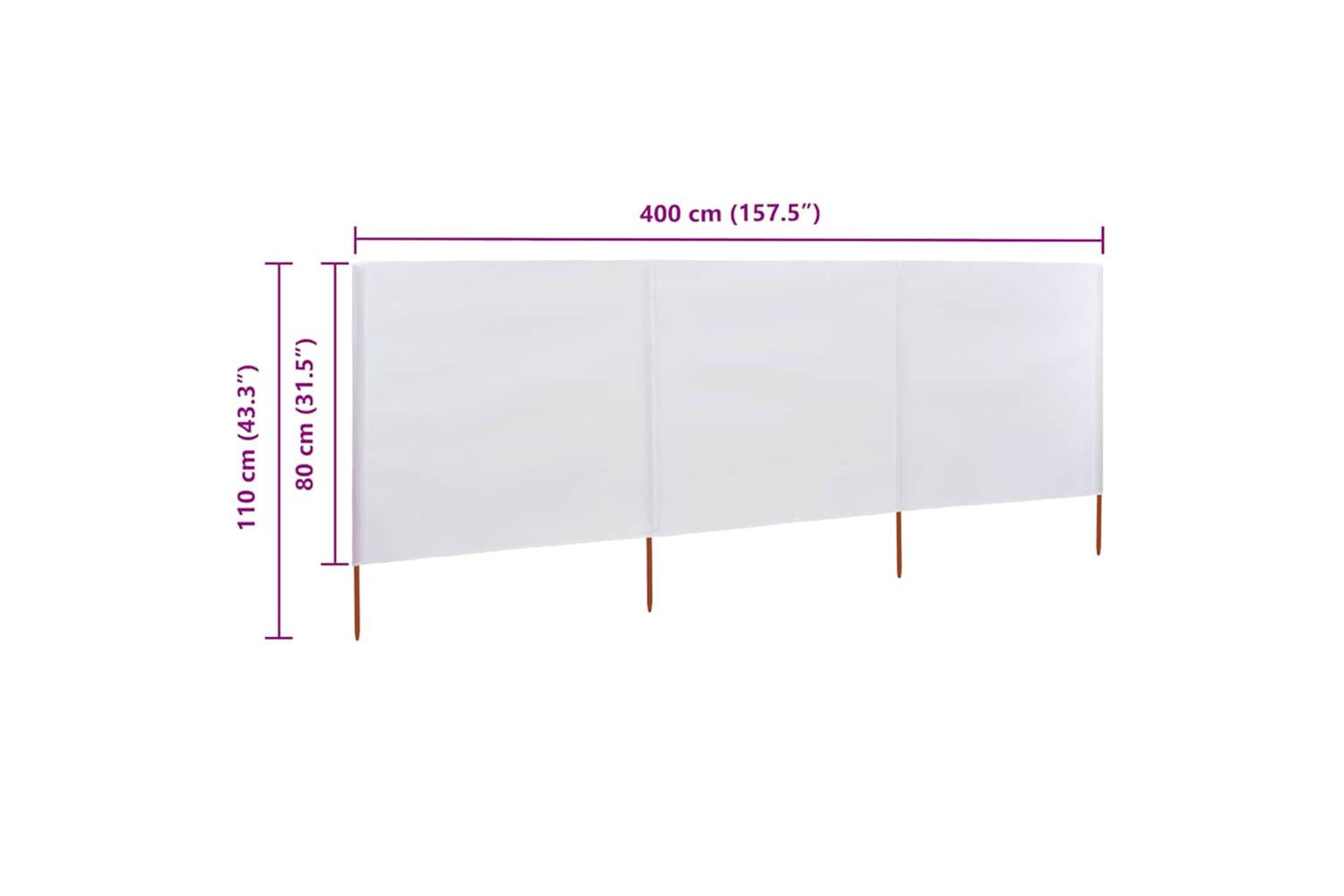 vidaXL 47140 3-panel Wind Screen Fabric 400x80cm Sand White-6