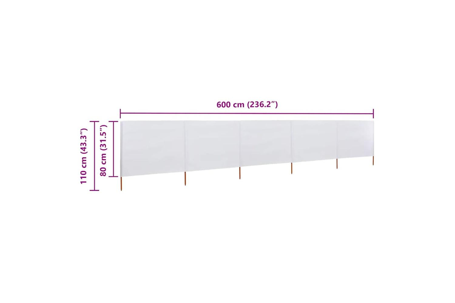 vidaXL 47154 5-panel Wind Screen Fabric 600x80cm Sand White-6