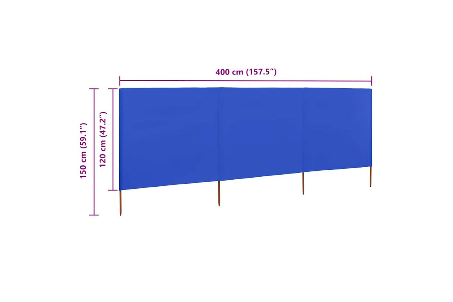 vidaXL 47147 3-panel Wind Screen Fabric 400x120cm Azure Blue-6