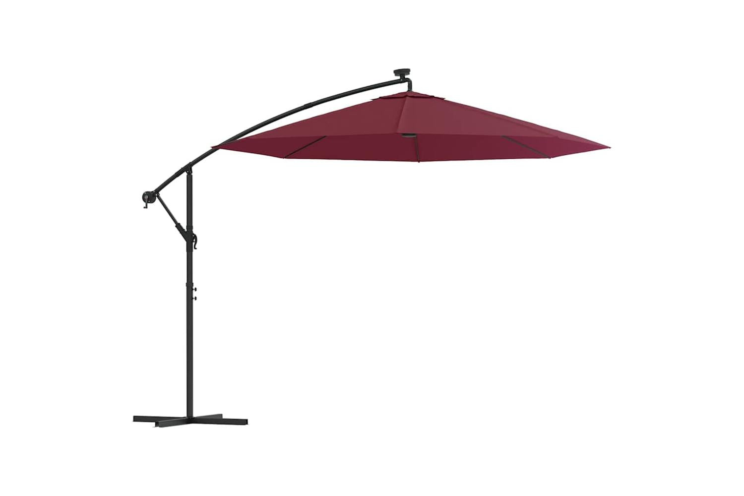 Vidaxl 313780 Cantilever Umbrella With Led Lights And Steel Pole Wine Red-2