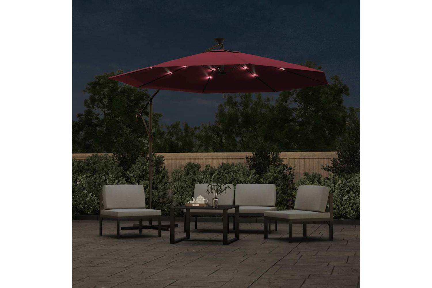 Vidaxl 313780 Cantilever Umbrella With Led Lights And Steel Pole Wine Red-3