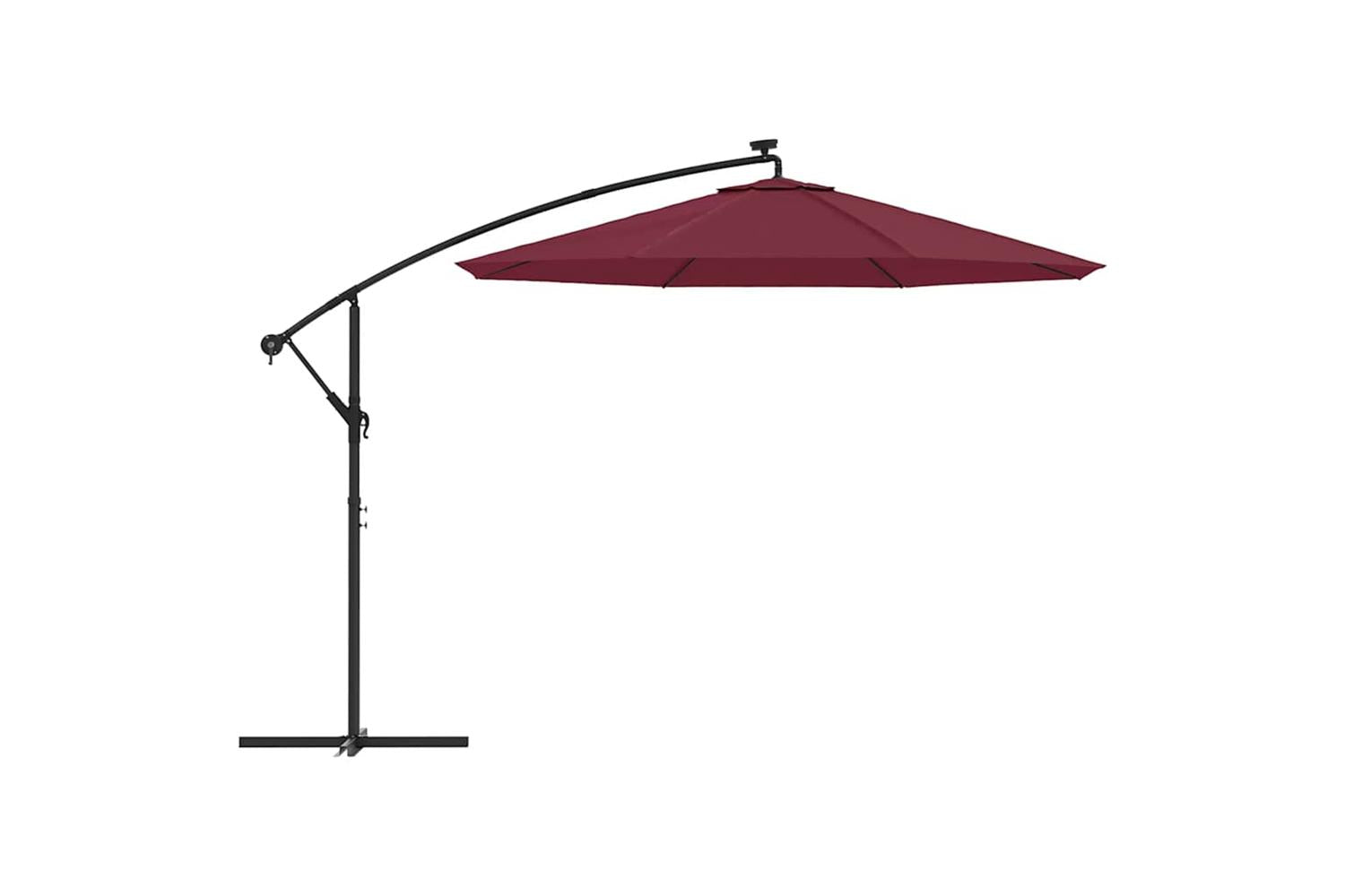 Vidaxl 313780 Cantilever Umbrella With Led Lights And Steel Pole Wine Red-4