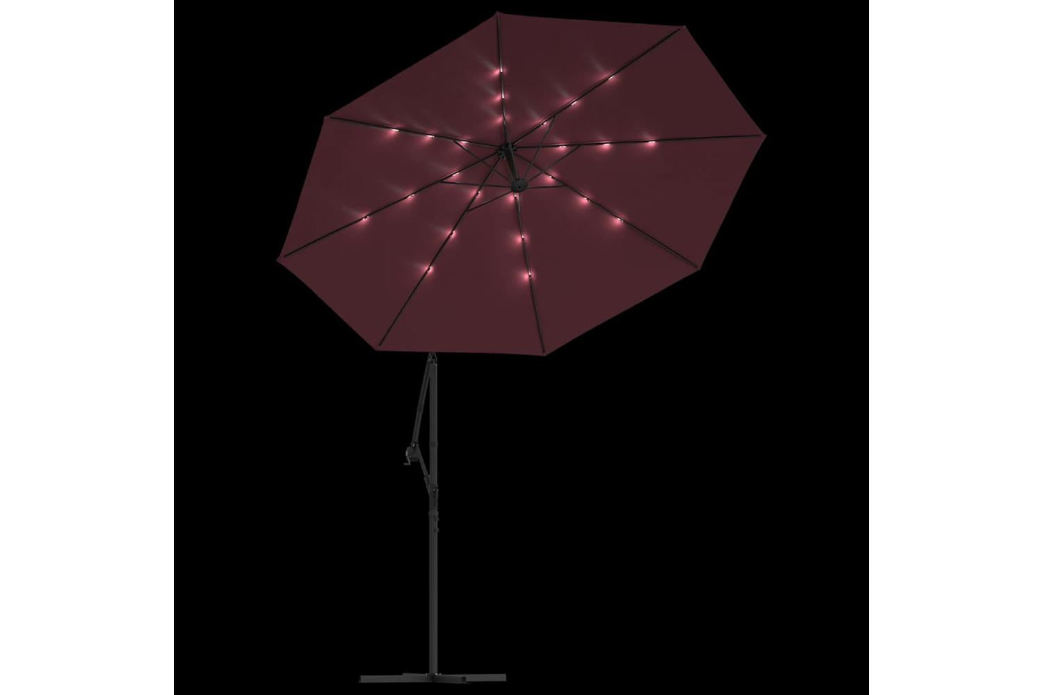 Vidaxl 313780 Cantilever Umbrella With Led Lights And Steel Pole Wine Red-6