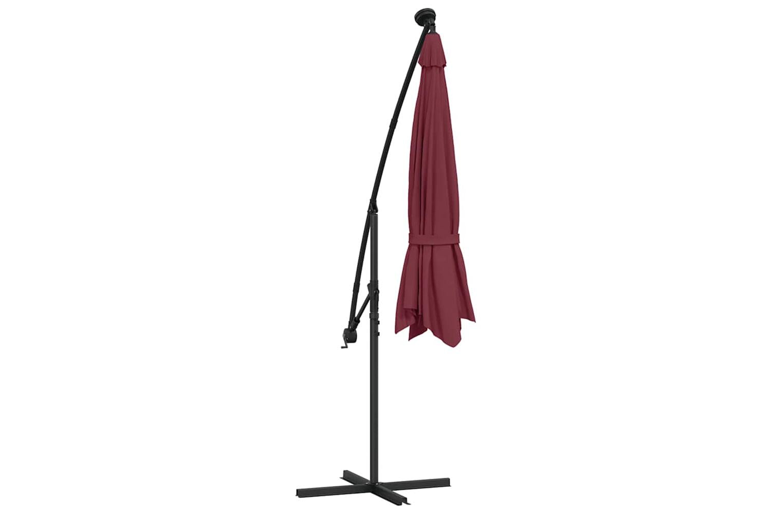 Vidaxl 313780 Cantilever Umbrella With Led Lights And Steel Pole Wine Red-8