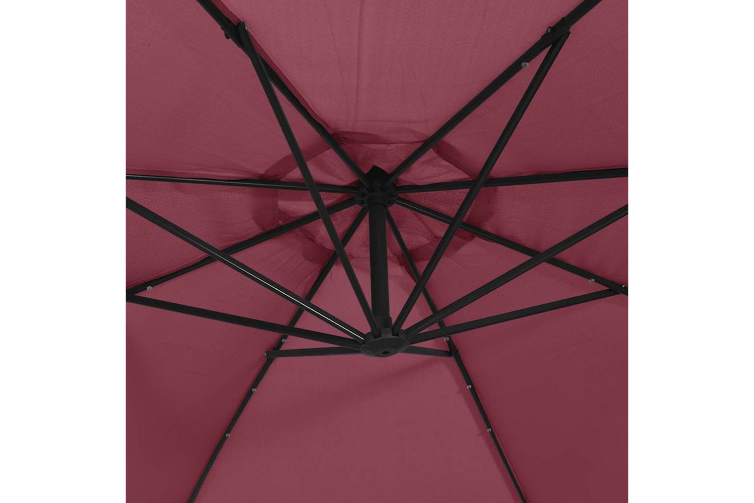 Vidaxl 313780 Cantilever Umbrella With Led Lights And Steel Pole Wine Red-9