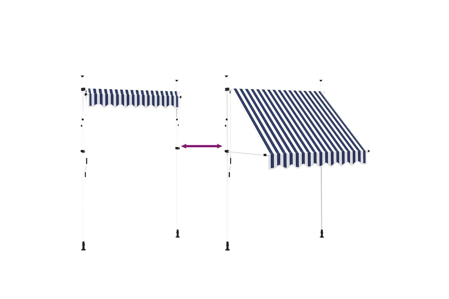 vidaXL 43220 Manual Retractable Awning 200cm Blue And White Stripes-5