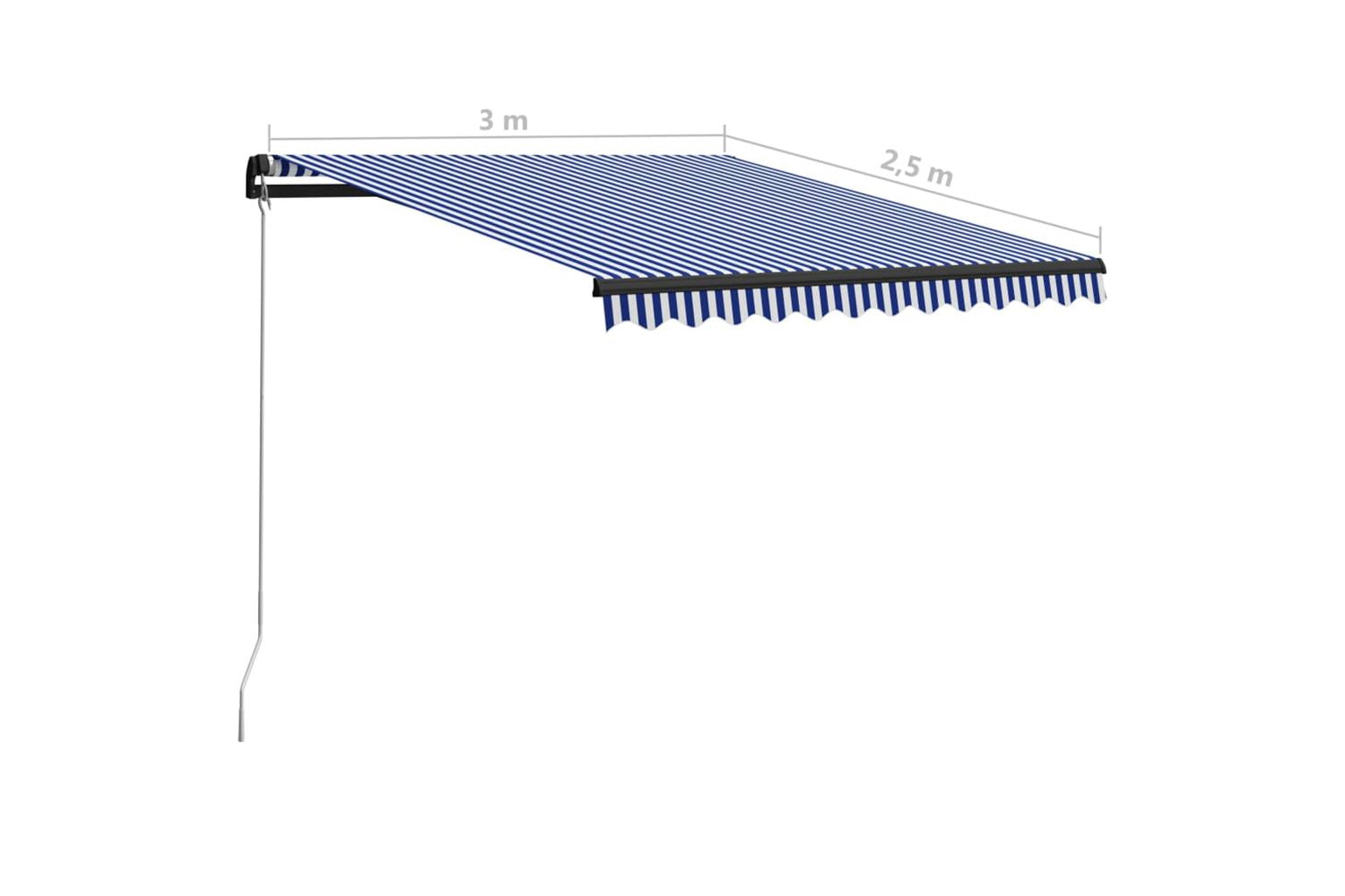 vidaXL 3055184 Manual Retractable Awning 300x250cm Blue And White-7