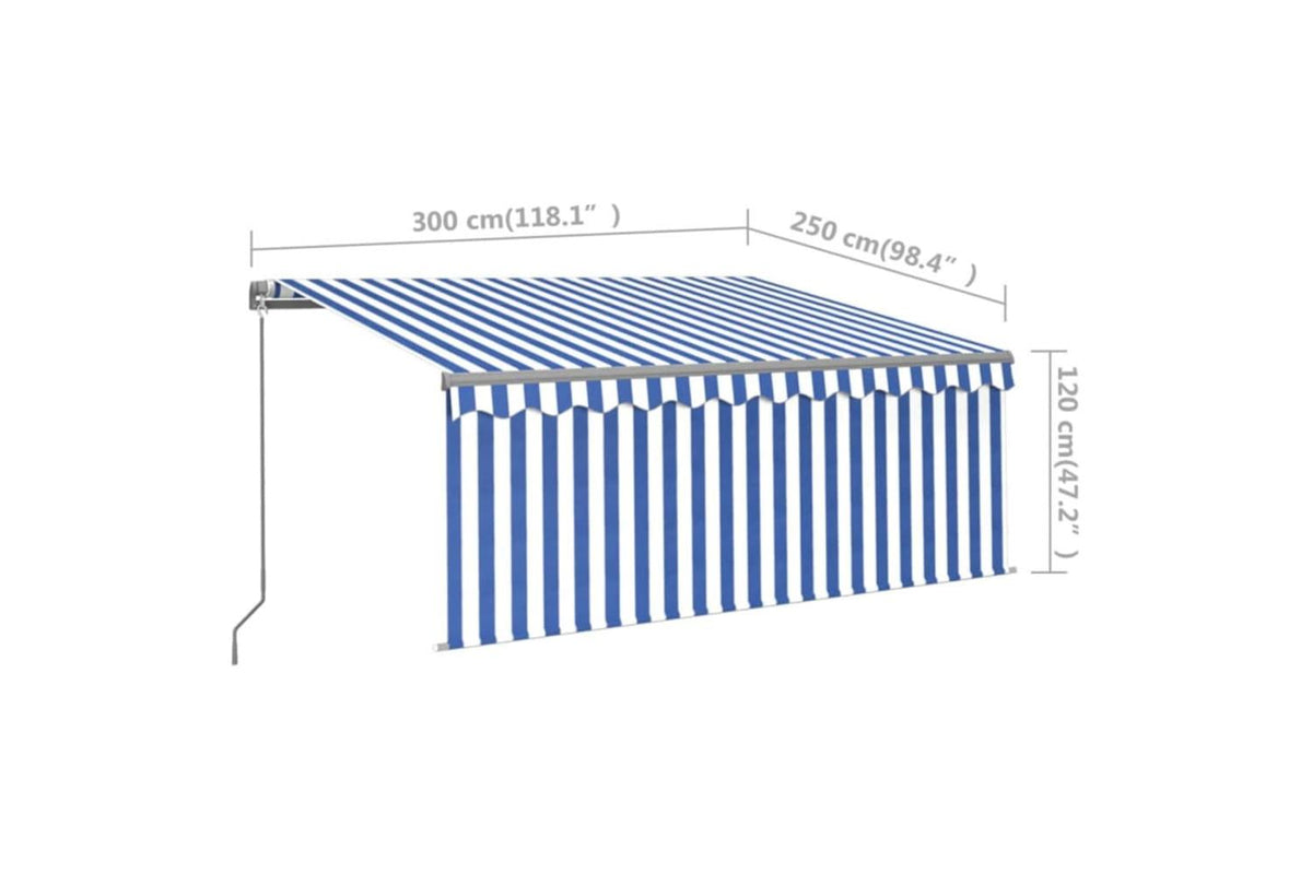 Vidaxl 3069376 Manual Retractable Awning With Blind 3x2.5m Blue&white-7