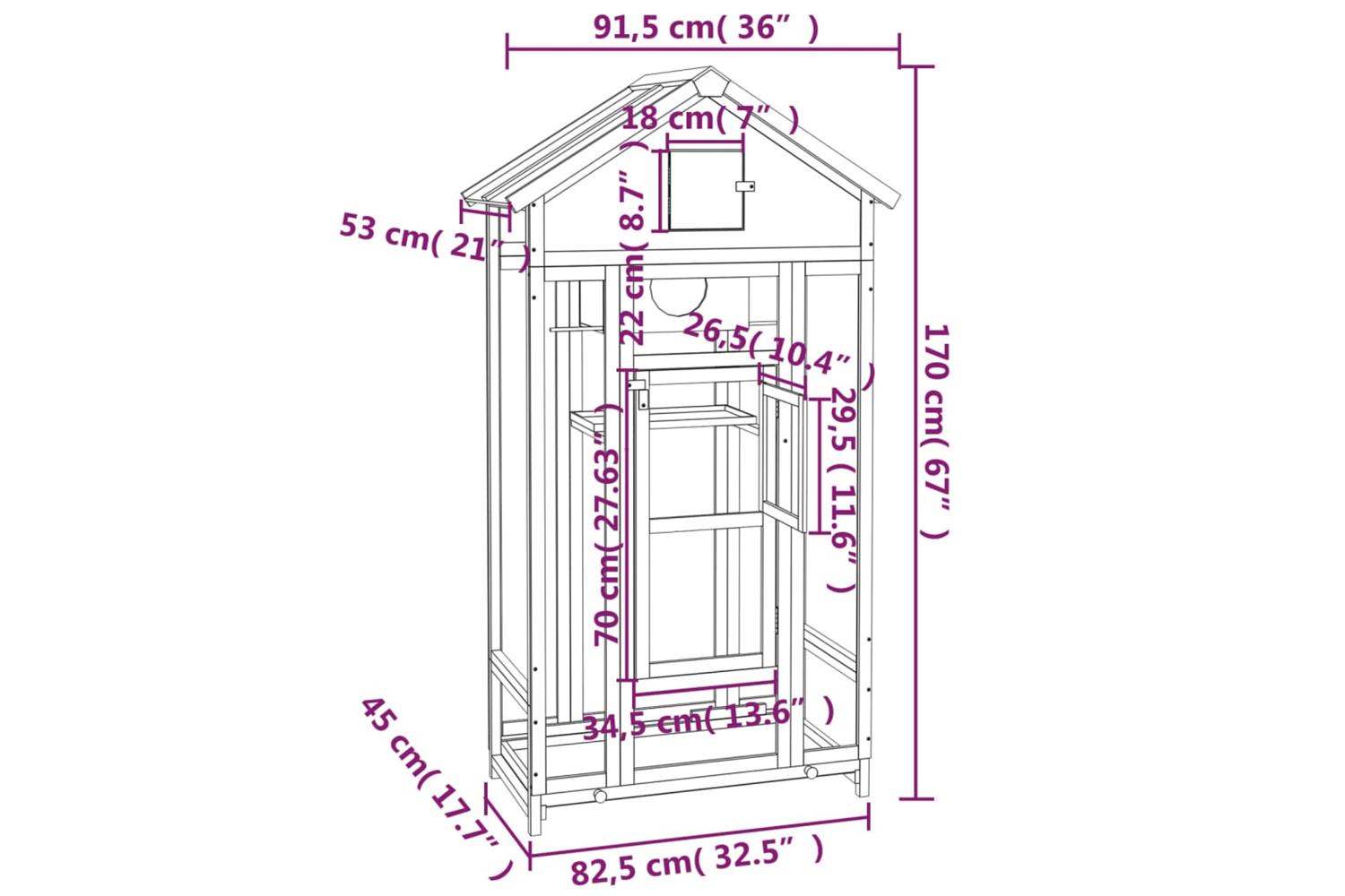 vidaXL 172254 Bird House Mocha 91.5x53x170cm Solid Wood Pine-8