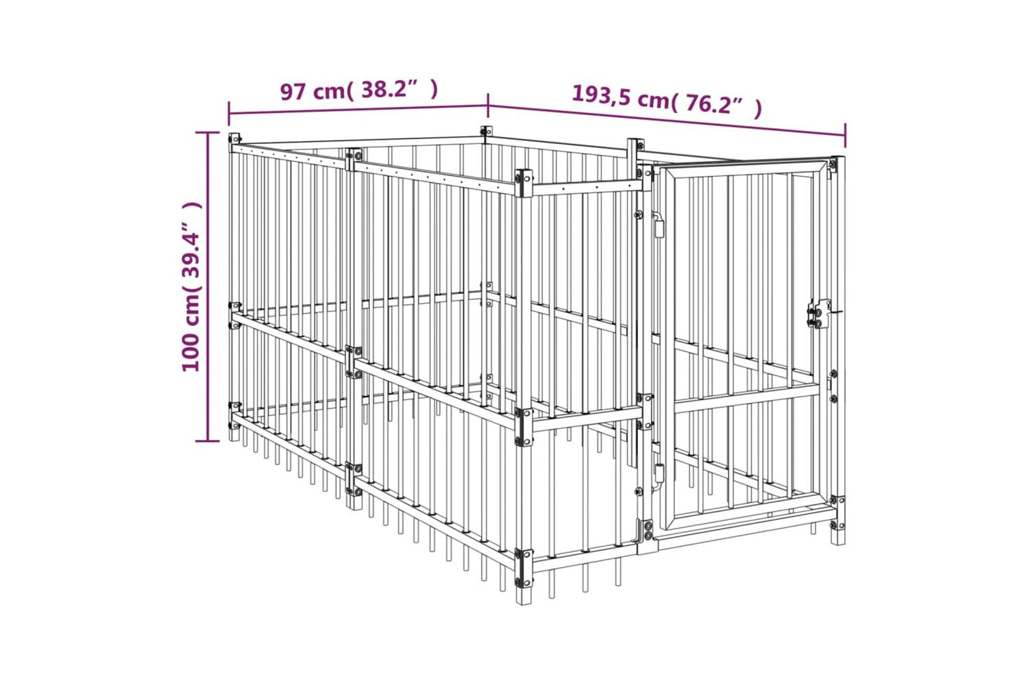 vidaXL 171627 Dog Kennel Black 193.5x97x100cm Steel-7