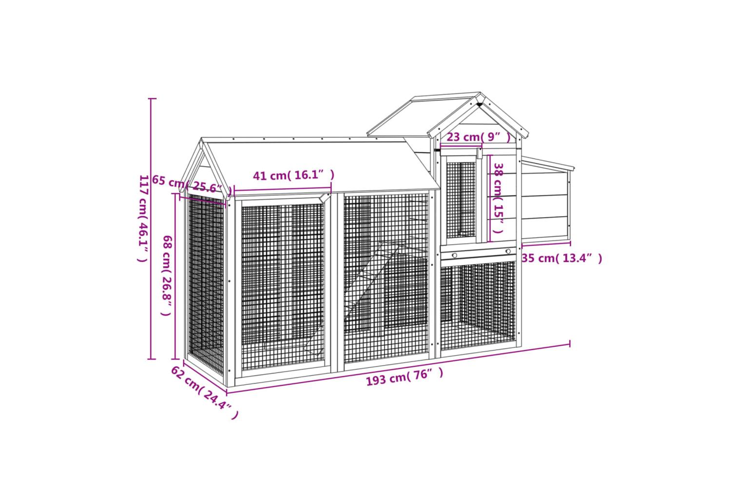 vidaXL 172234 Chicken Coop Mocha 193x65x117cm Solid Wood Pine-7