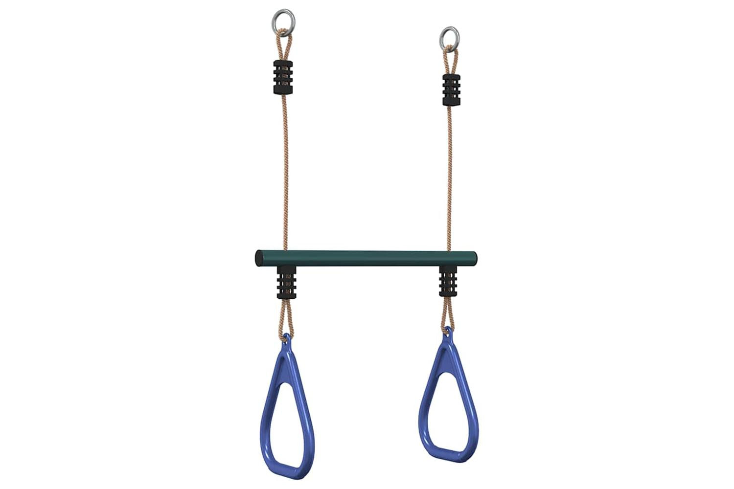 vidaXL 4009276 Trapeze Bar With Gym Rings For Kids Blue And Dark Green Steel-2