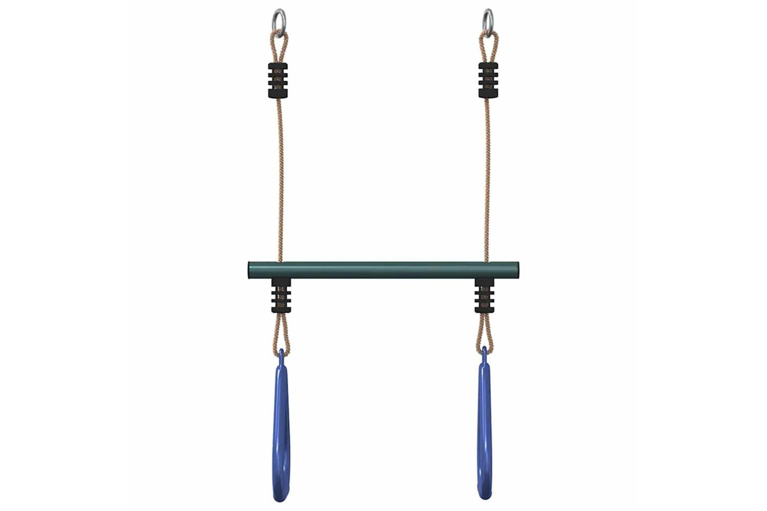 vidaXL 4009276 Trapeze Bar With Gym Rings For Kids Blue And Dark Green Steel-4