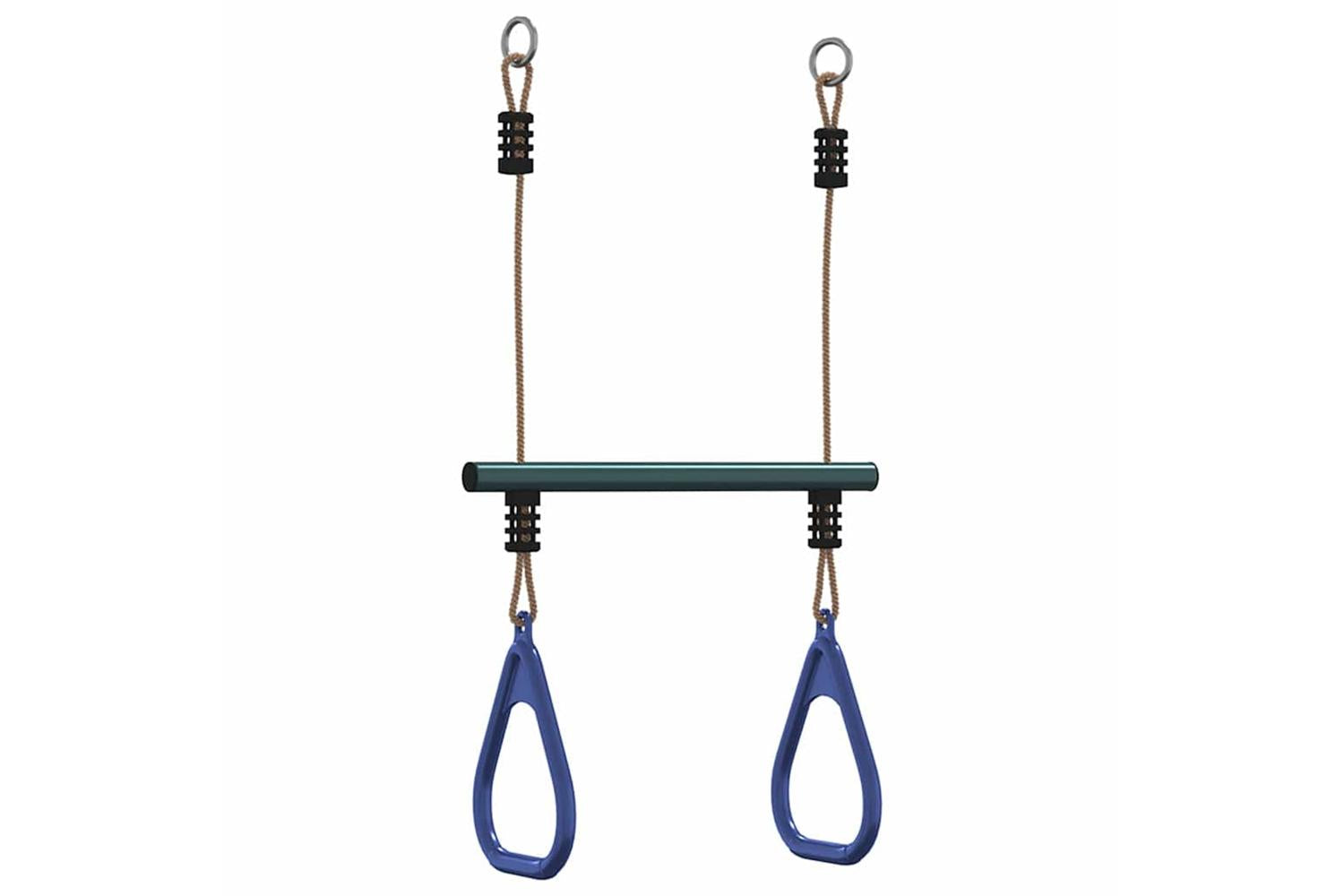 vidaXL 4009276 Trapeze Bar With Gym Rings For Kids Blue And Dark Green Steel-6