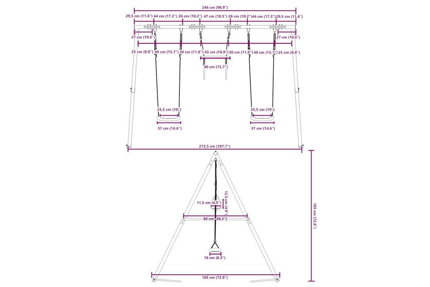 vidaXL 3283590 Outdoor Swing Set With Swings And Trapeze-10