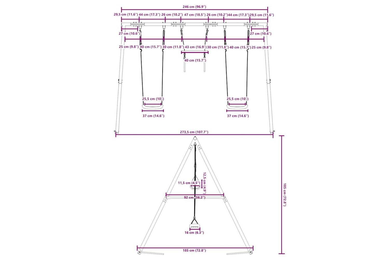 vidaXL 3283599 Outdoor Swing Set With Swings And Trapeze-10