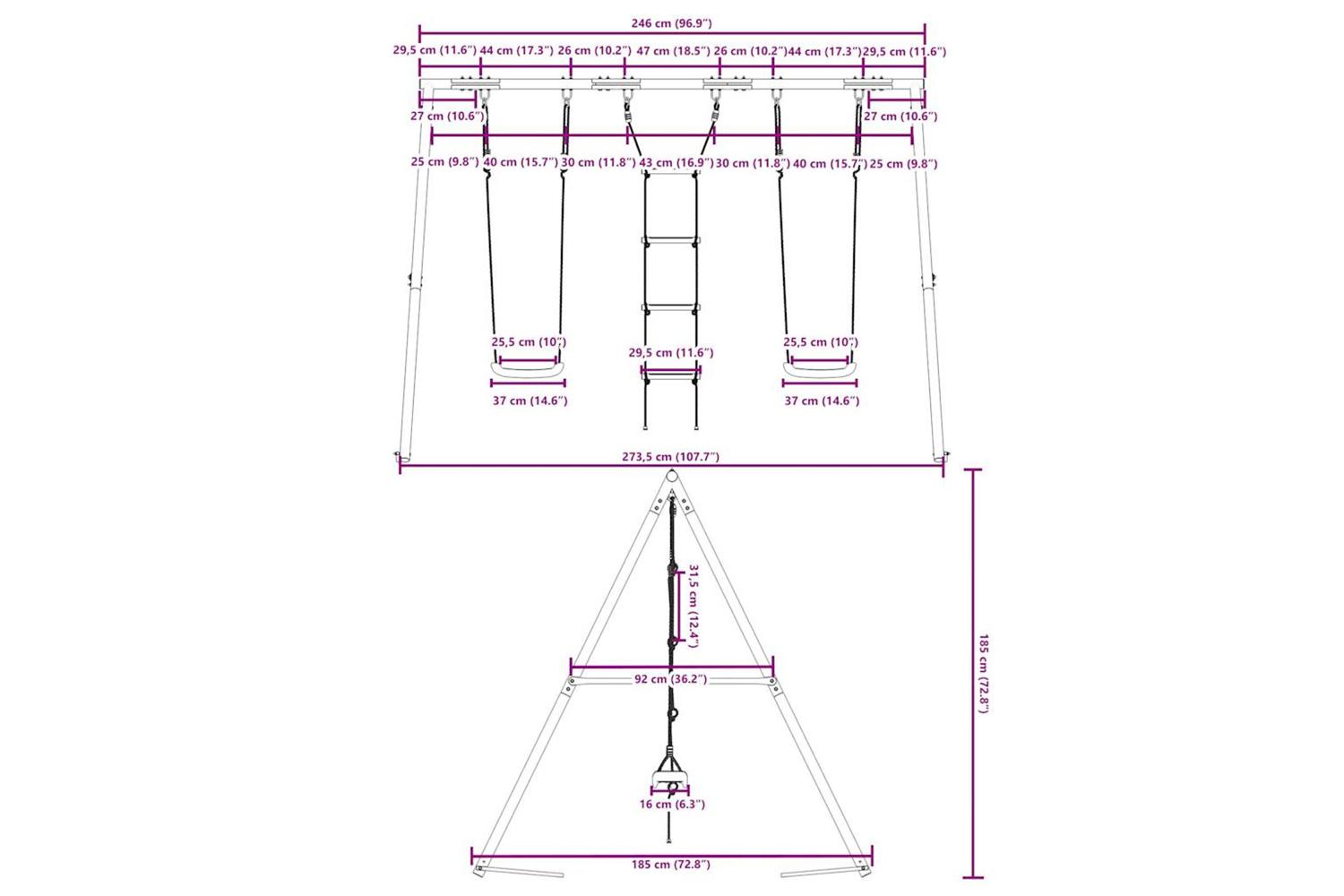 vidaXL 3283600 Outdoor Swing Set With Swings And Ladder-10