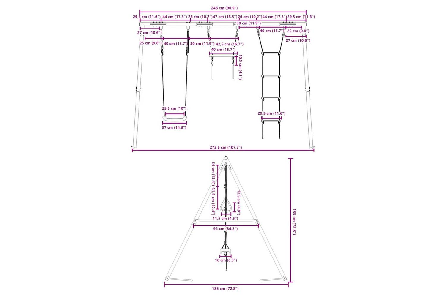 vidaXL 3283602 Outdoor Swing Set With Swing. Trapeze. Ladder-10