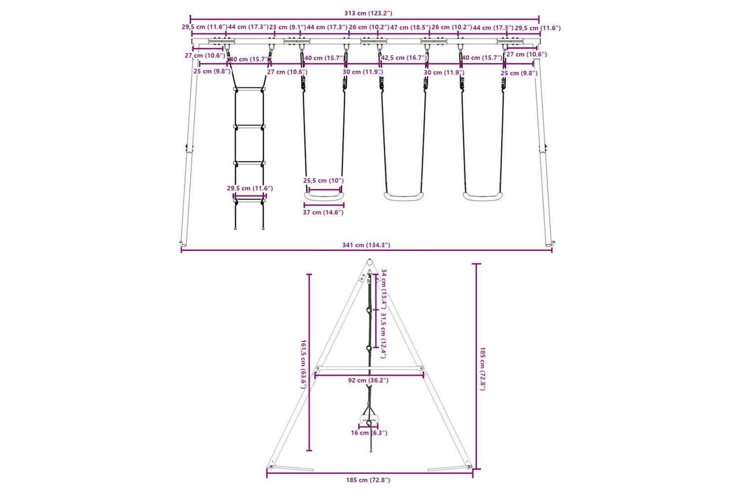 vidaXL 3283609 Outdoor Swing Set With Swings And Ladder-10