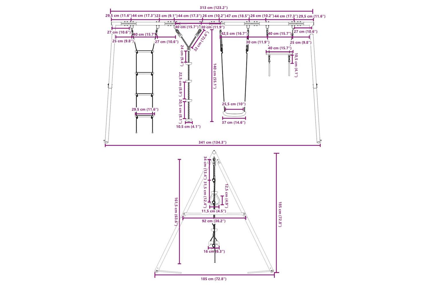 vidaXL 3283614 Outdoor Swing Set With Swing. Trapeze. Ladder. Disc Swing-10