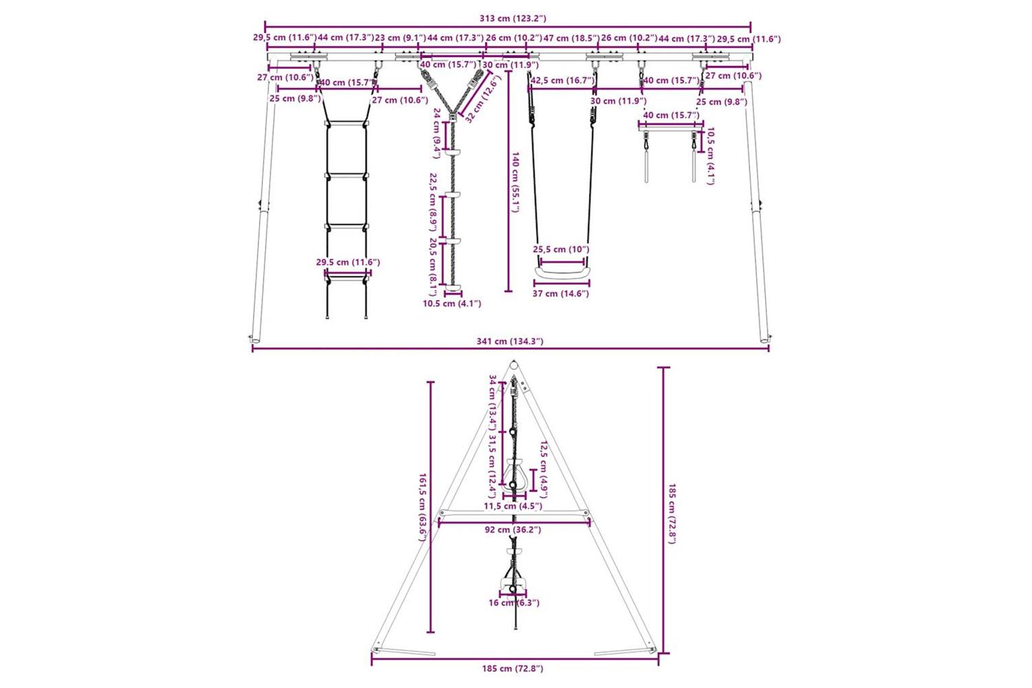 vidaXL 3283628 Outdoor Swing Set With Swing. Trapeze. Ladder. Disc Swing-10