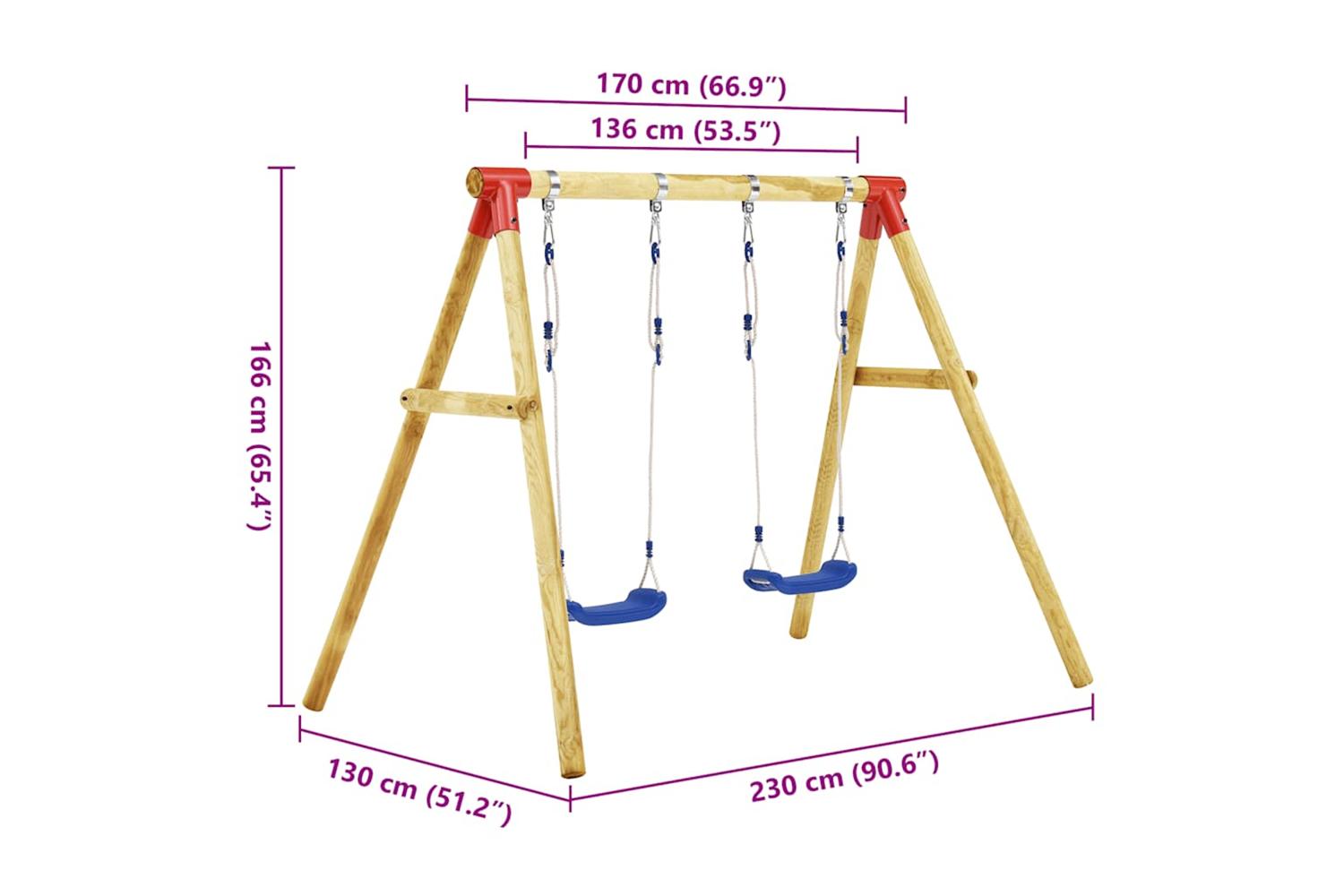 Vidaxl Swing Set 230x130x166 Cm Pinewood-6