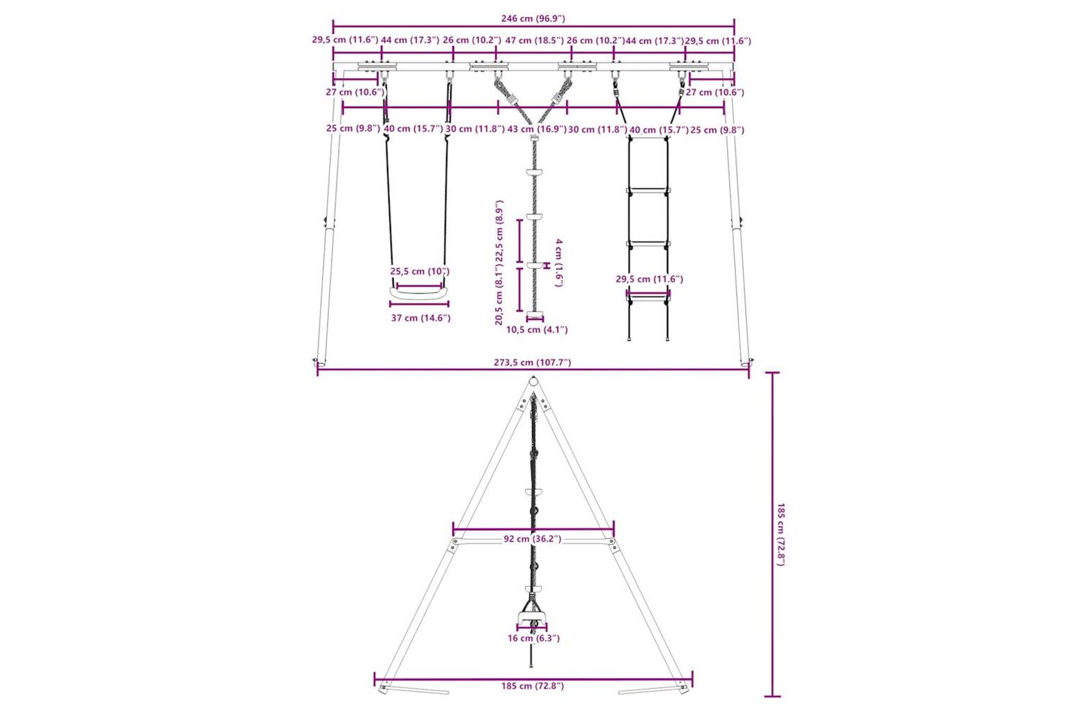 vidaXL 3283595 Outdoor Swing Set With Swing, Ladder, Disc Swing-10