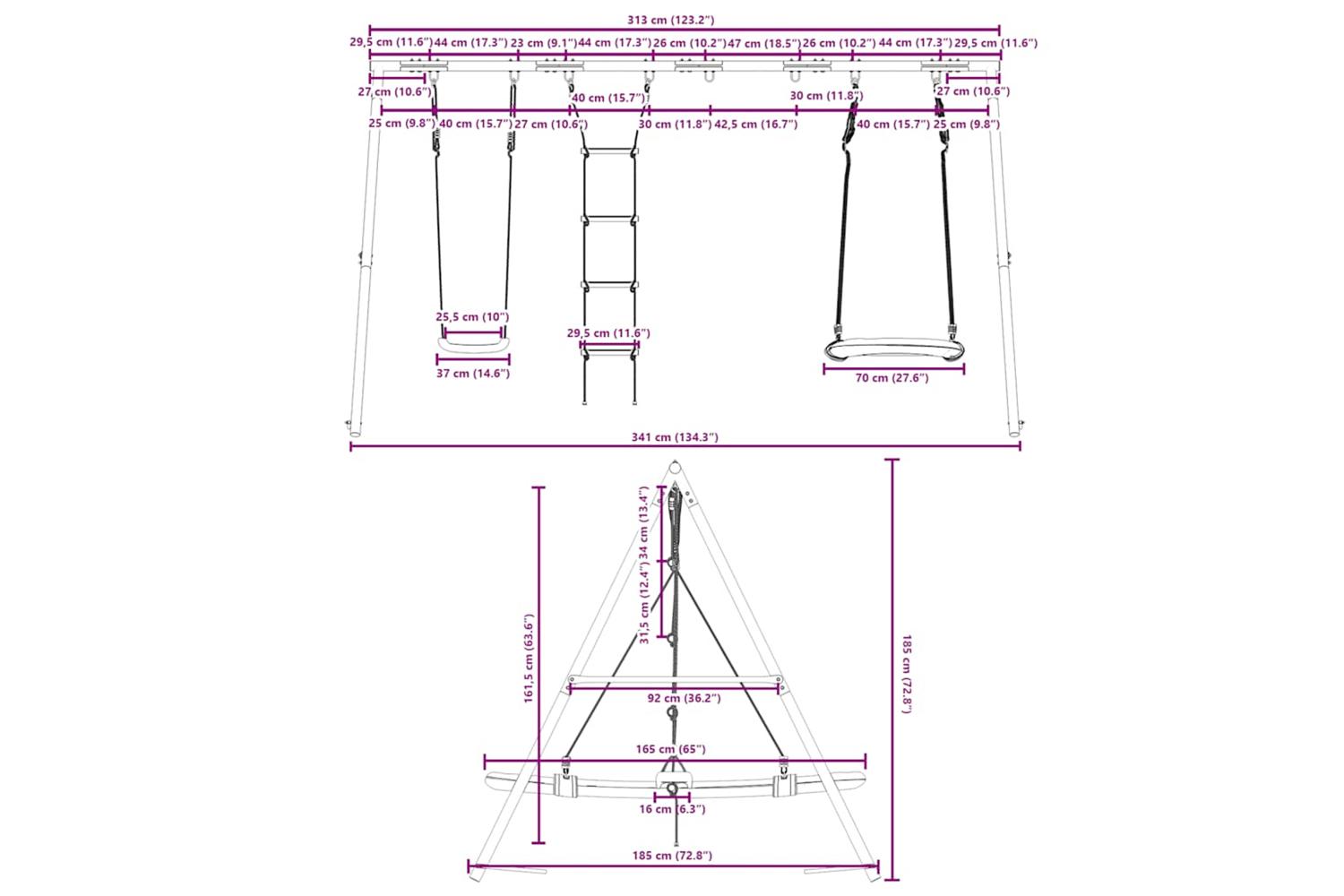 vidaXL 3283632 Outdoor Swing Set With Swing, Ladder, Nest Swing-10