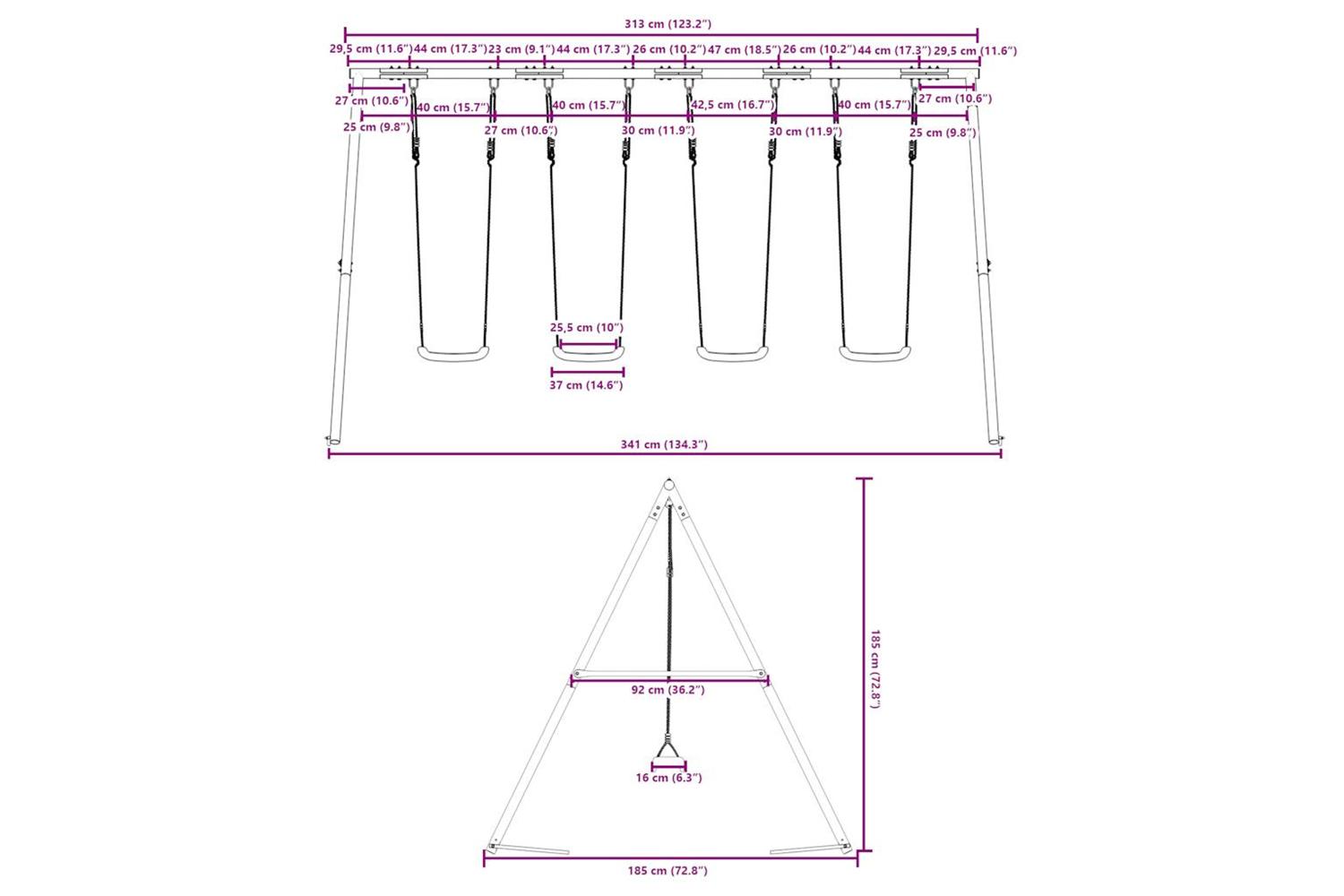 vidaXL 3283607 Outdoor Swing Set With 4 Swings-10