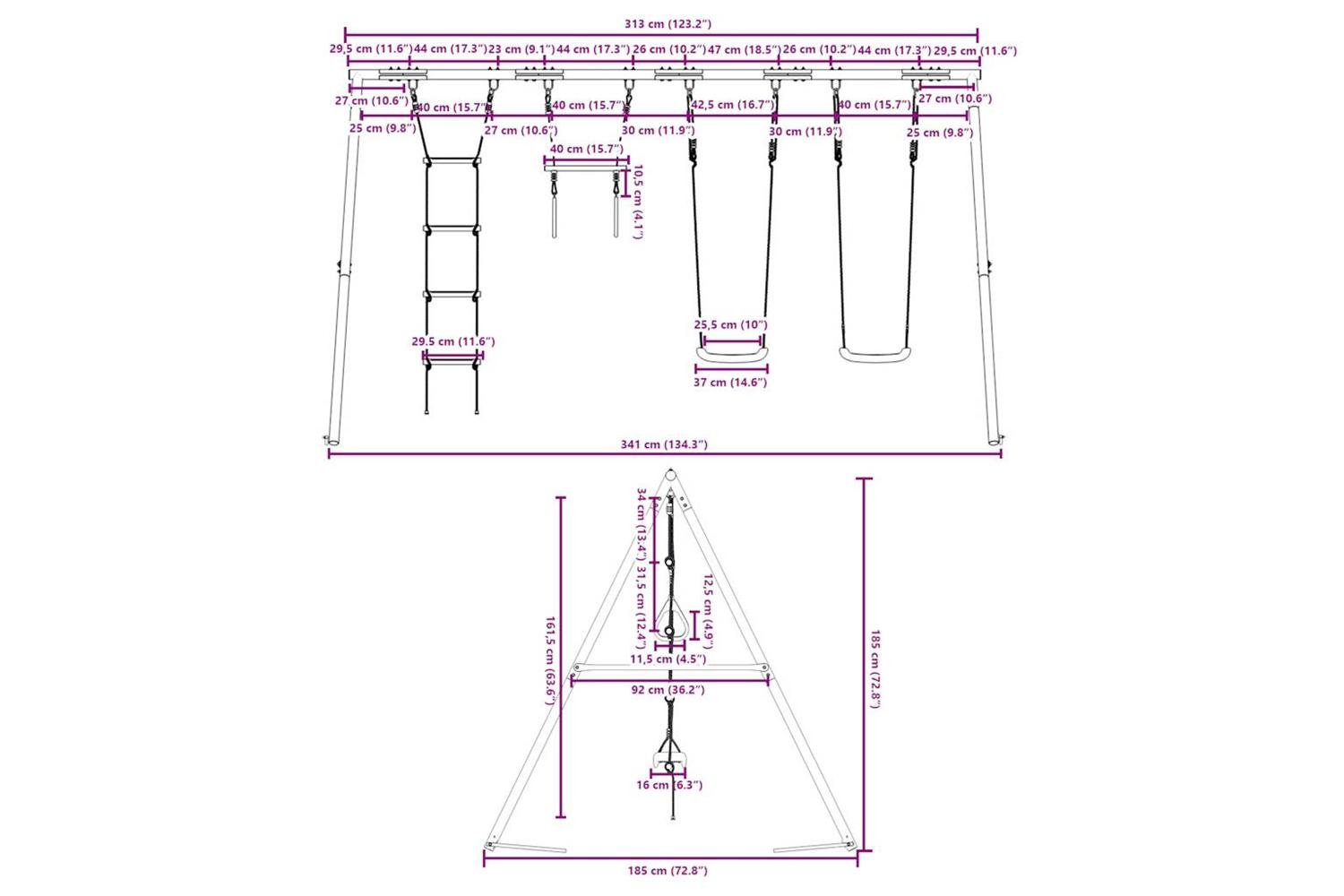 vidaXL 3283611 Outdoor Swing Set With Swings. Trapeze. Ladder-10