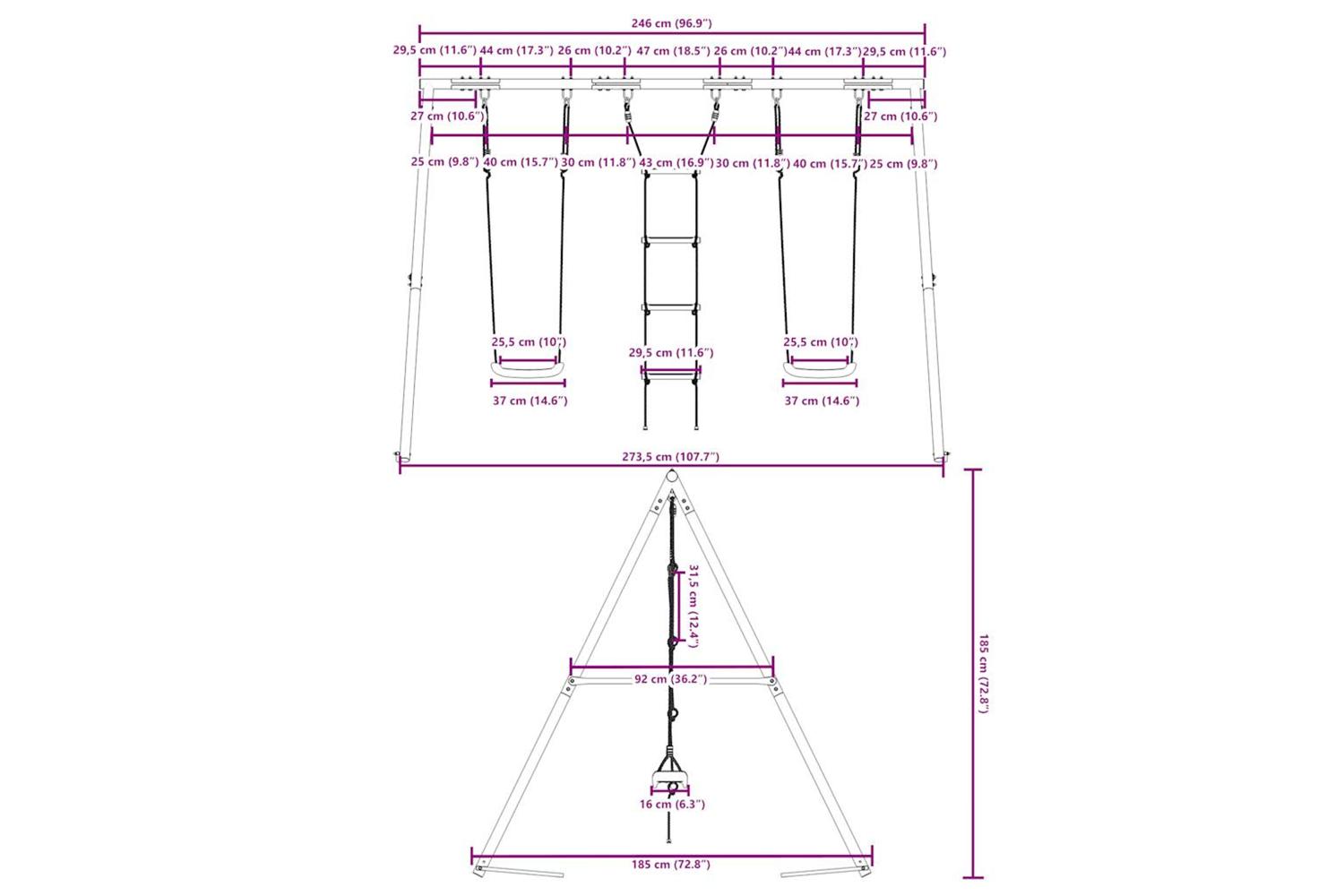 vidaXL 3283591 Outdoor Swing Set With Swings And Ladder-10