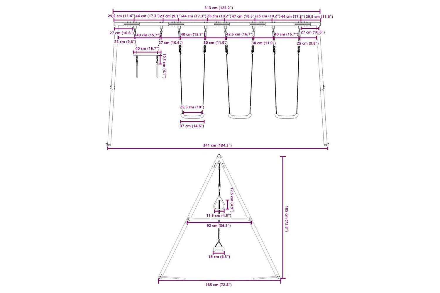 vidaXL 3283608 Outdoor Swing Set With Swings And Trapeze-10