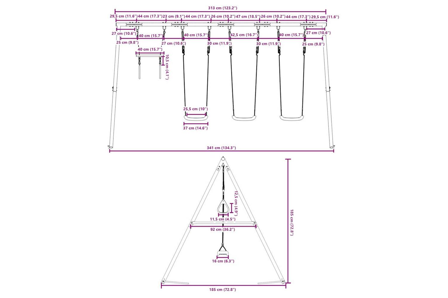 vidaXL 3283622 Outdoor Swing Set With Swings And Trapeze-10