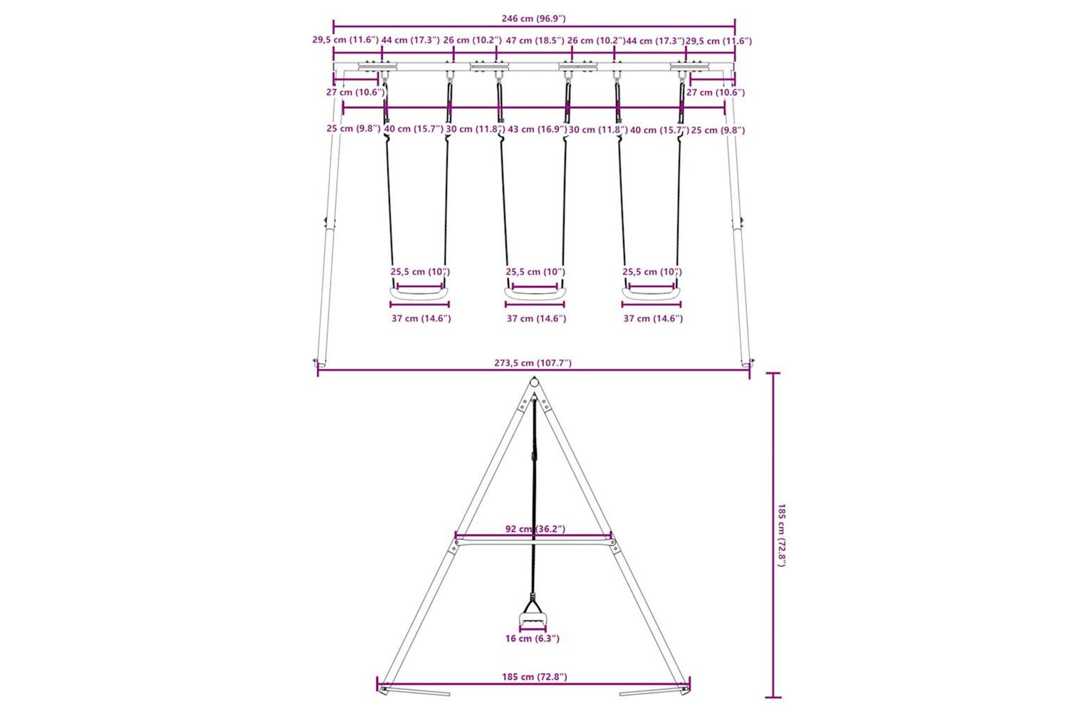 vidaXL 3283589 Outdoor Swing Set With 3 Swings-10
