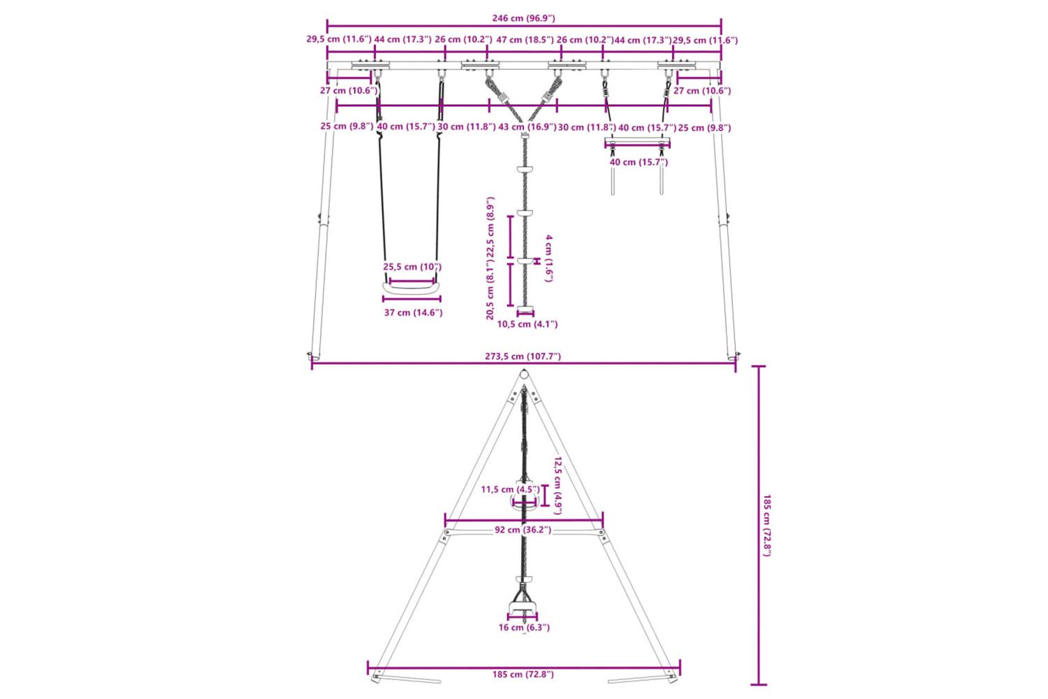 vidaXL 3283594 Outdoor Swing Set With Swing, Trapeze, Ladder-10