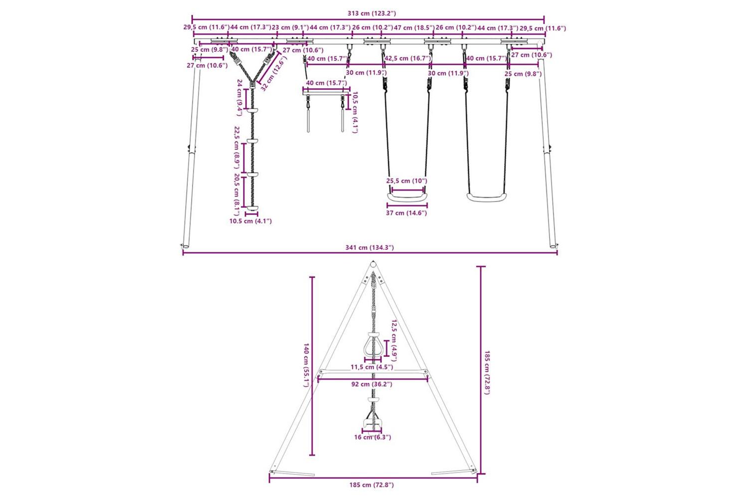 vidaXL 3283612 Outdoor Swing Set With Swings. Trapeze. Disc Swing-10