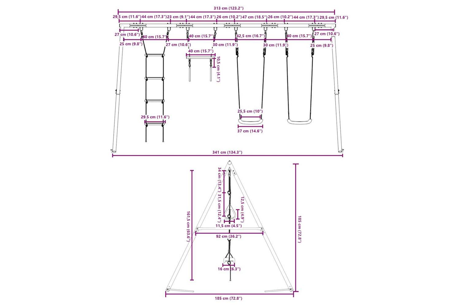 vidaXL 3283625 Outdoor Swing Set With Swings. Trapeze. Ladder-10
