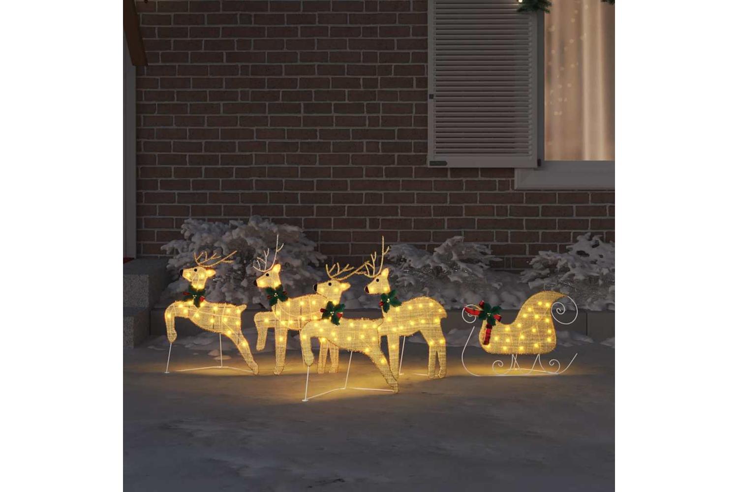Vidaxl Led Reindeers 5 Pcs Gold Fabric-3