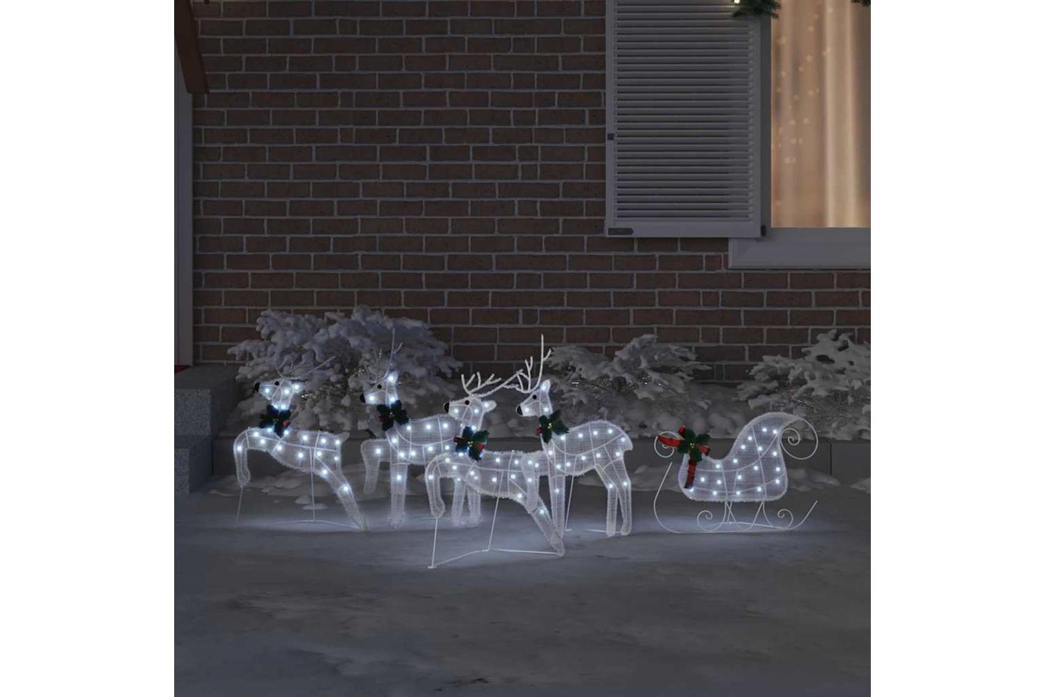 Vidaxl Led Reindeers 5 Pcs White Fabric-3